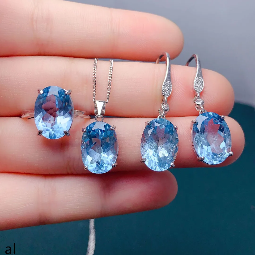 KJJEAXCMY Boutique Jewelry Women's Jewelry Set 925 Pure Silver Natural Topaz Ring Necklace Pendant Wedding Party Birthday Gift