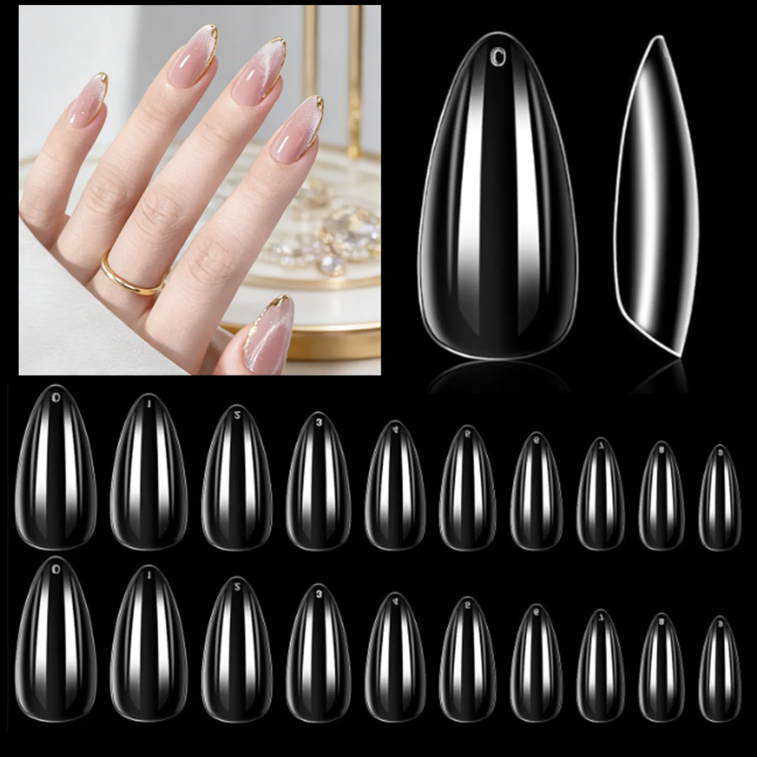 Makartt Short False Nails, 500pcs Press On Nail, Fake Nails, Clear Acrylic Almond Nail Tips for Acrylic Extensions,10 Sizes