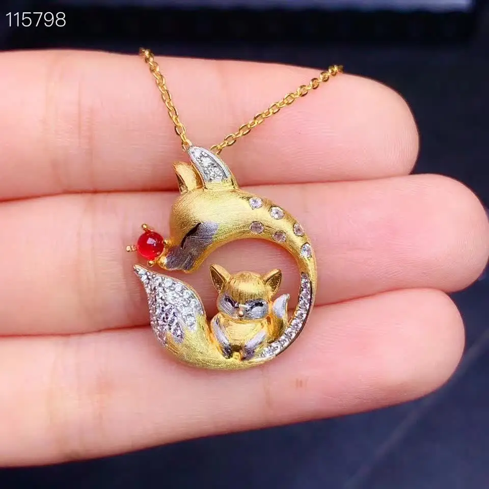 KJJEAXCMY Boutique Jewelry Women's Pendant 925 Pure Silver Natural Ruby Little Fox Wedding Party Birthday Gift New Year