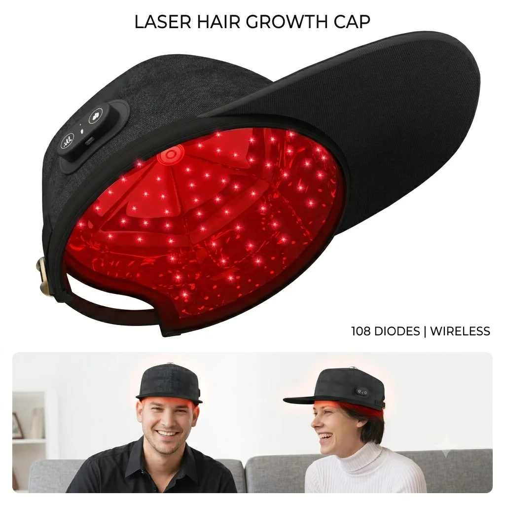 Red Light Therapy Cap Hair Regrowth Device Anti Hair Loss Hat 108 Diodes 660nm 880nm Infrared Hair Loss Treatment Wireless Rechargeable Scalp Massager Hair Growth Helmet for Men Women Thinning Hair Alopecia Follicle Stimulator Hair Thickener