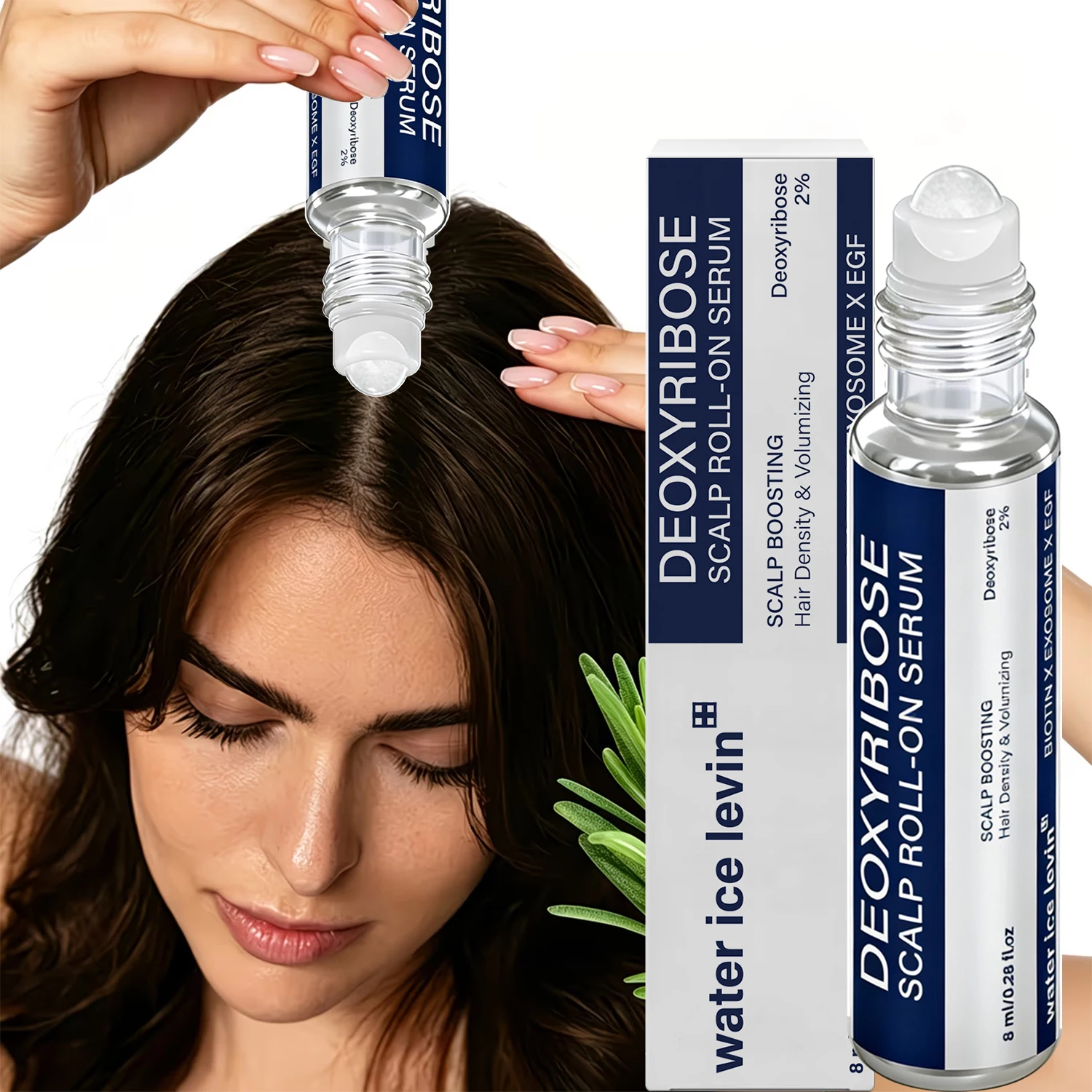 Water Ice Levin Scalp Boosting Roll-On Serum, Deoxyribose with Biotin EGF for Volumizing Hair Care,8ml