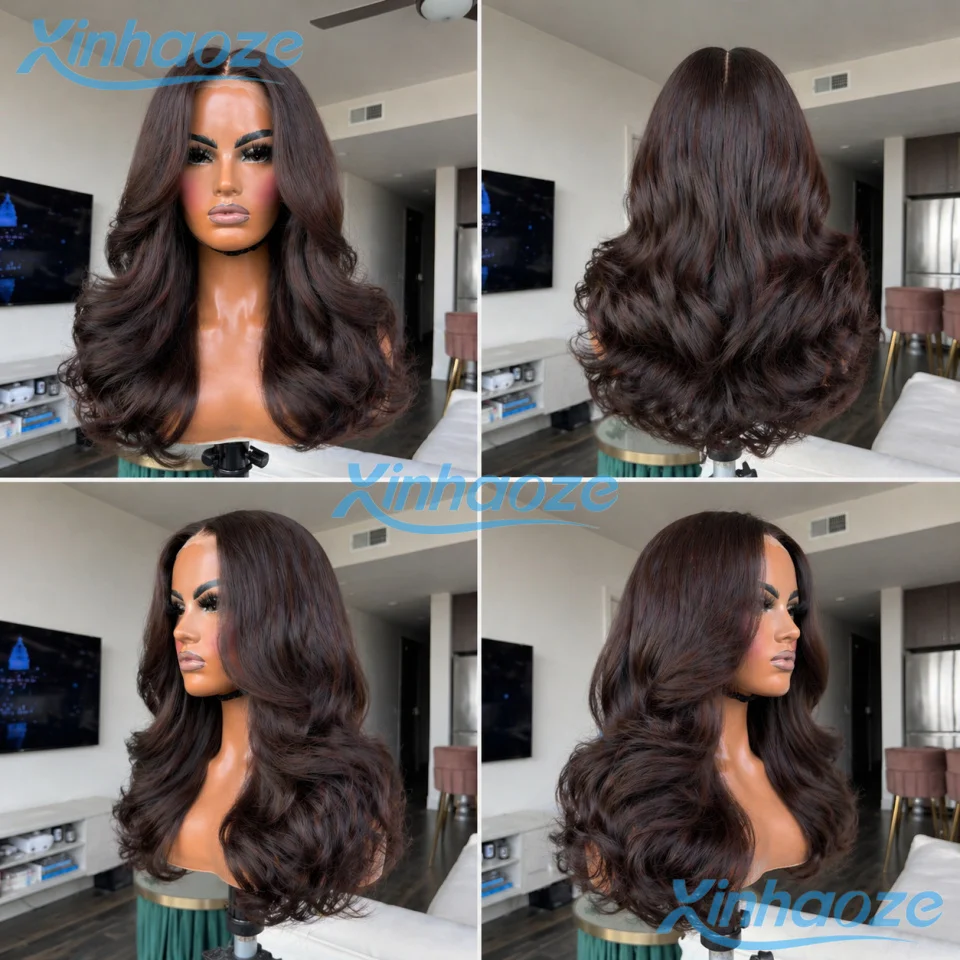 200% Density Human Hair Dark Chestnut Brown #2 13x6/360 Lace Wig Body Wavy Glueless 5x5 Silk Top Closure Wig With Bleached Knots
