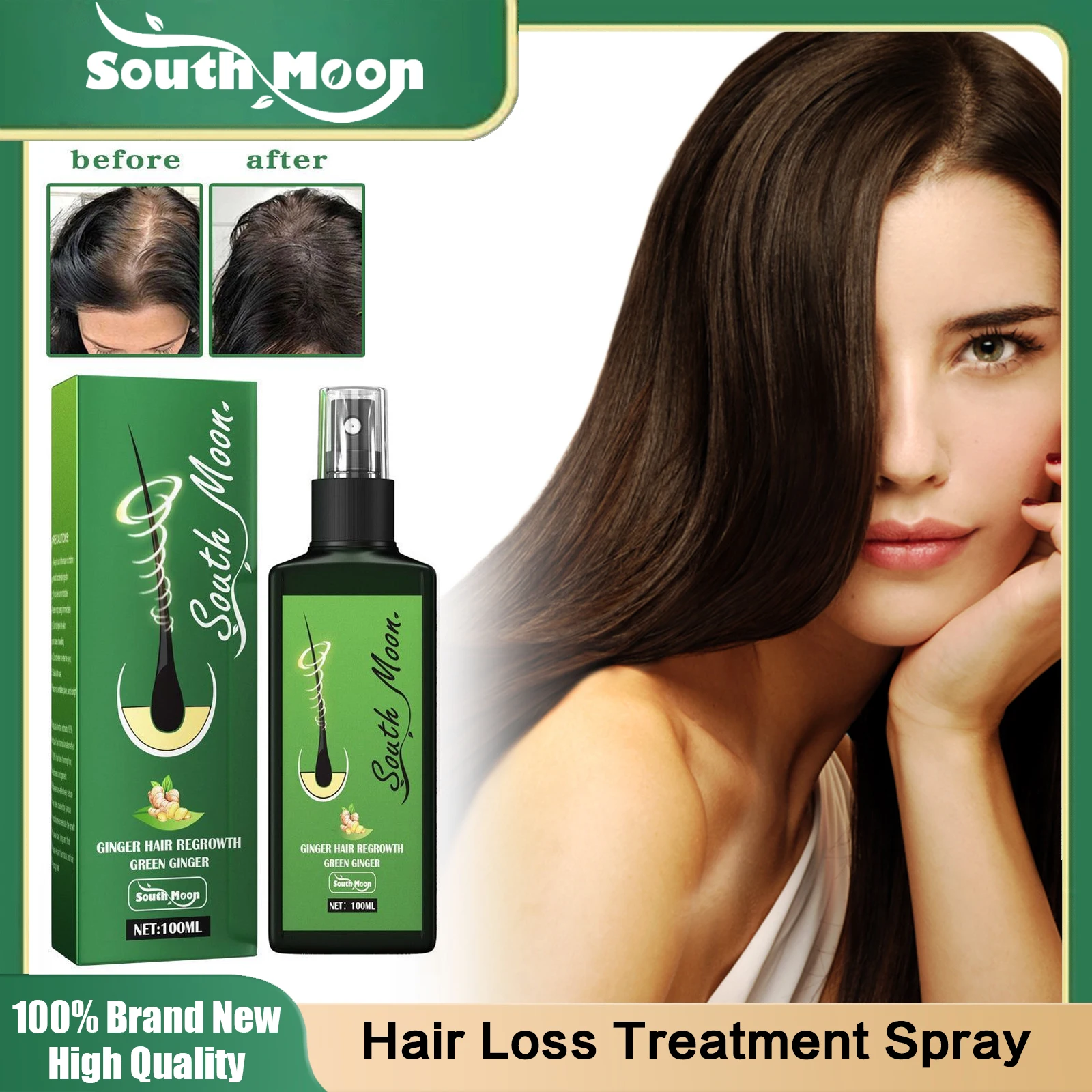 South Moon Ginger Hair Growth Spray Hair Root Grow Smoothing Hairs Loss Serum Scalp Damaged Treatment Massage Hair Care Products