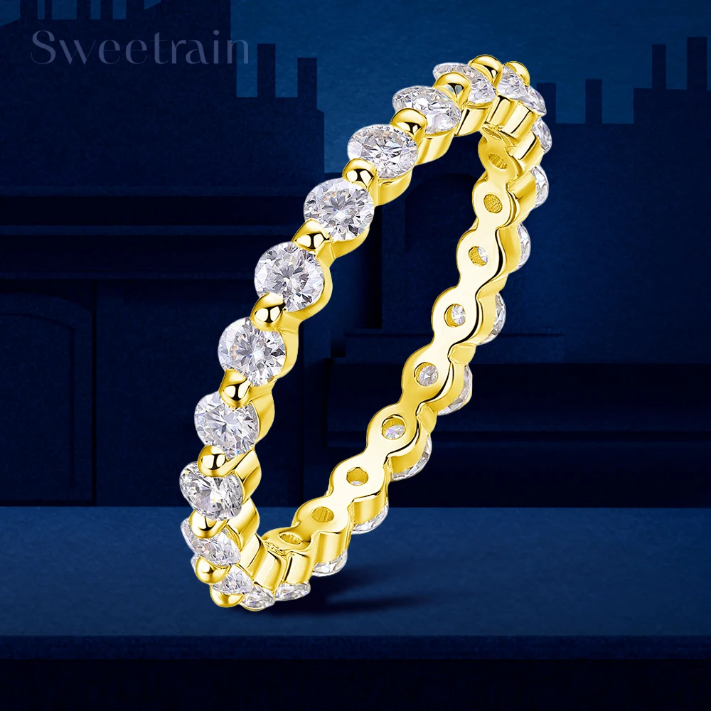 2.5mm All Moissanite Stackable Ring S925 Sterling Silver Full Eternity Band For Women Wedding Engagement Anniversary Jewelry