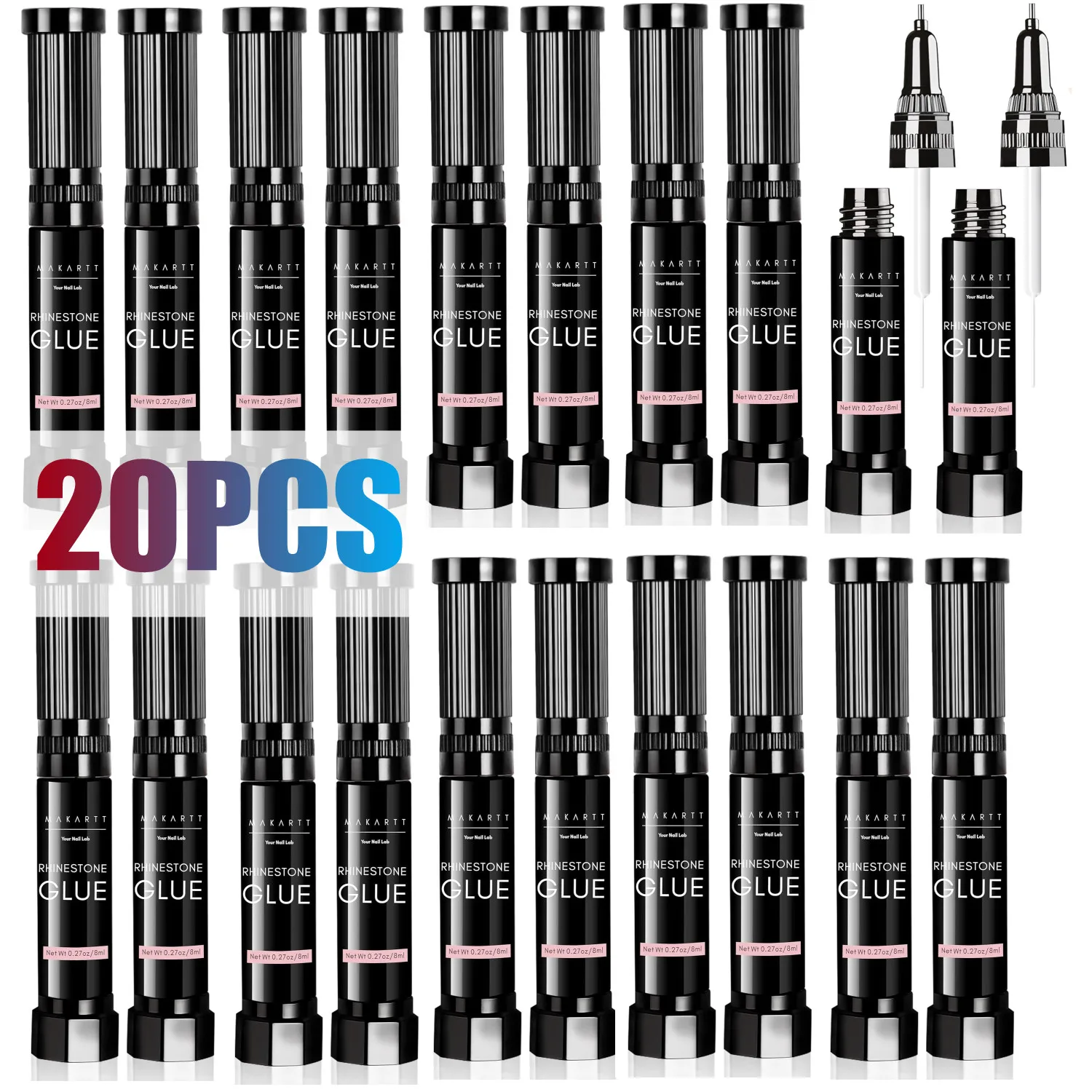 20PCS Nail Rhinestone Glue Gel with Brush Pen Tip Makartt Super Strong Gel Glue Adhesive Precise for Nail Charms Crystal 3D Nail