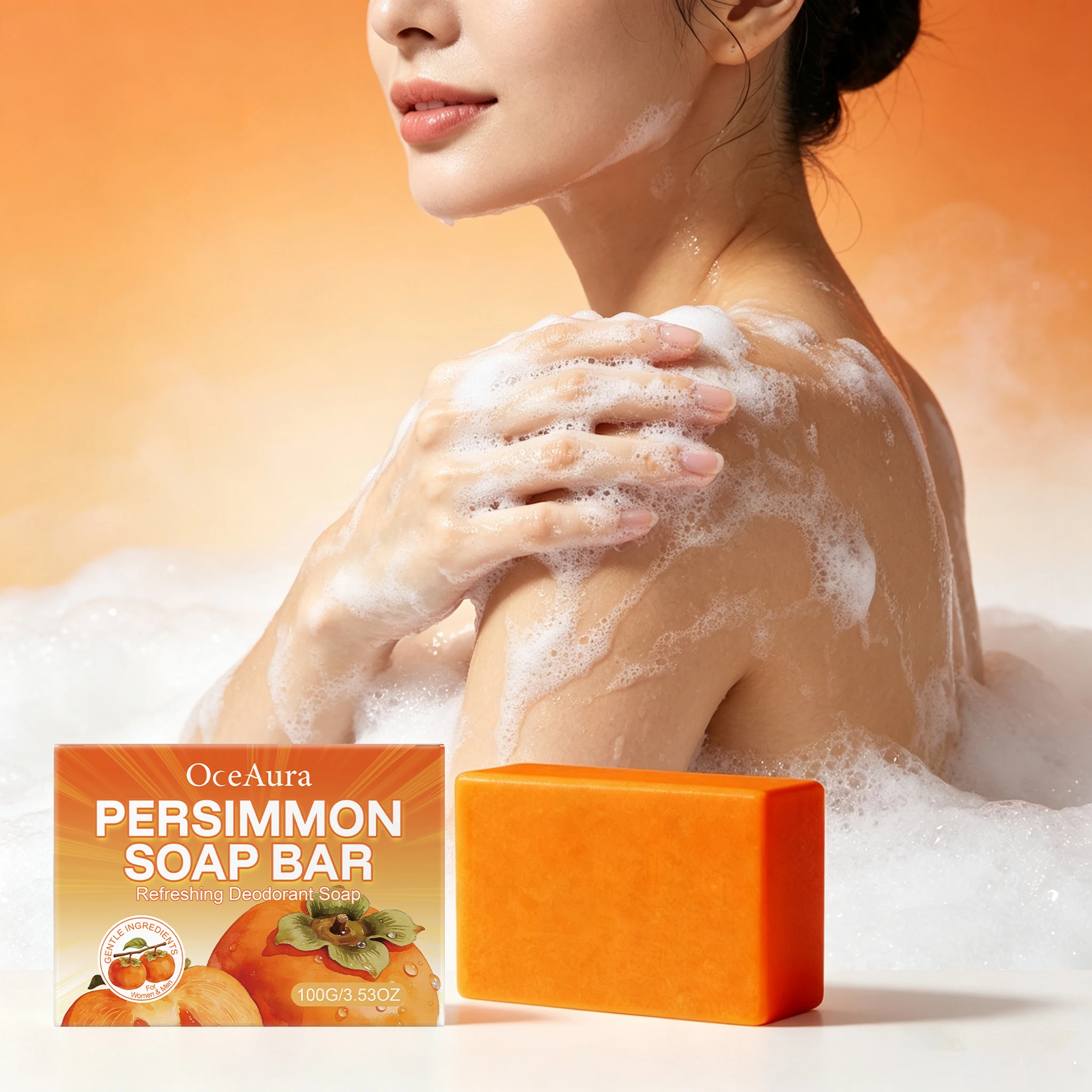 100g Persimmon Scent Body Soap Moisturizing Gentle Cleaning Skin Non-tight Improve Skin Texture Lasting Fragrance Daily Care Body Cleaning Soap