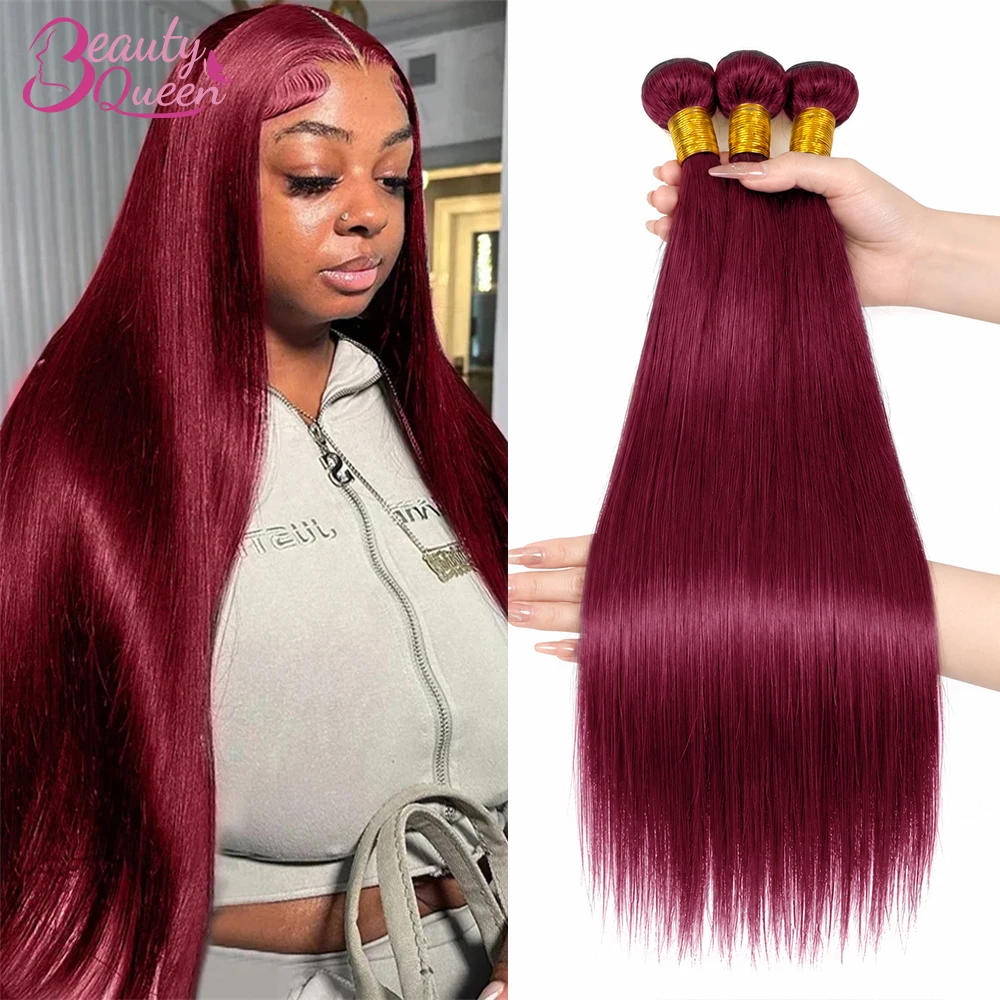99j Burgundy Human Hair Bundles 28 30 Inch Straight Human Hair Bundles Soft 1/3 Pcs Color Bundles Deals Brazilian Hair Extension