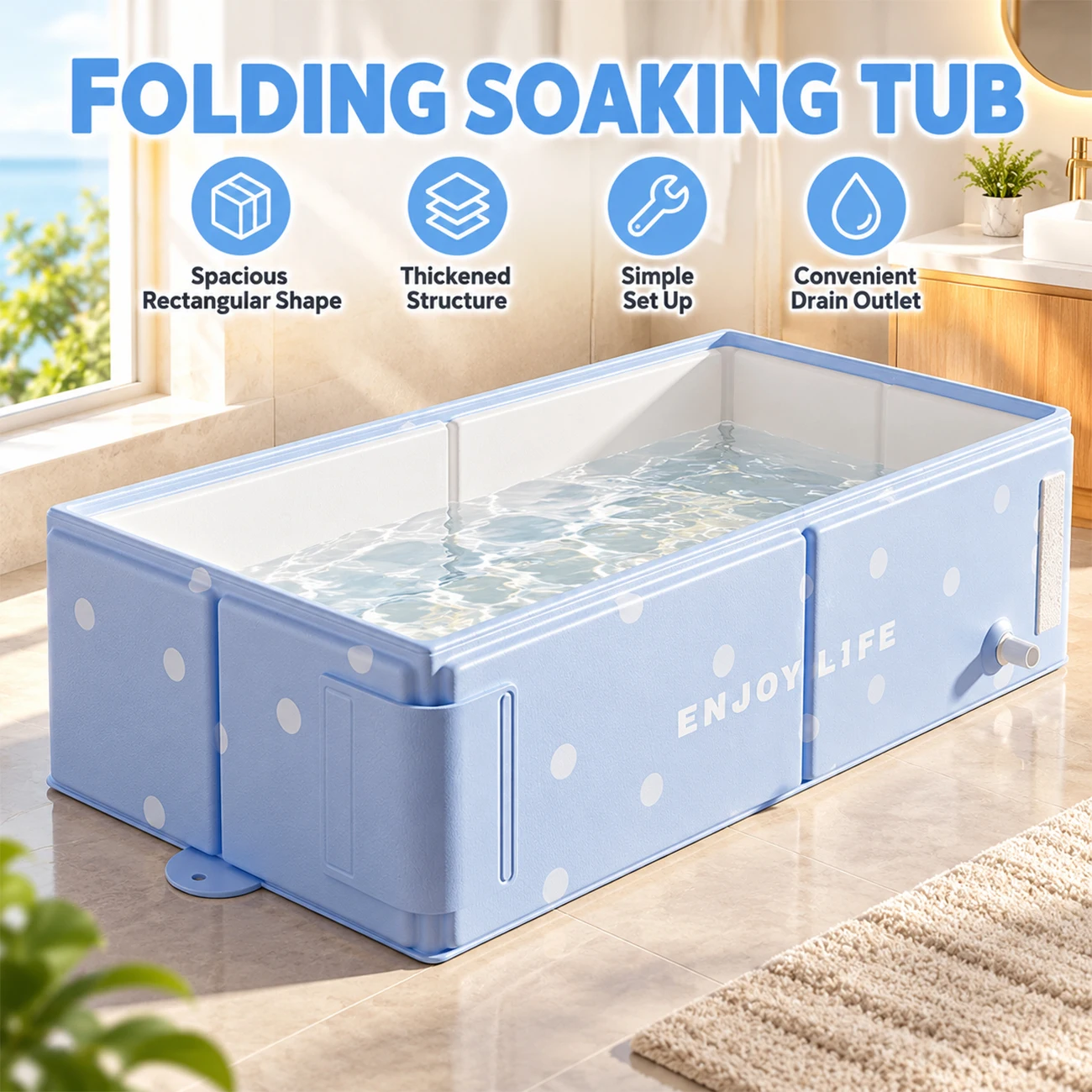 1PC Foldable Baby Bathtub Portable Folding Infant Bath Tub with Drain Plug Space Saving Design for Home Bathroom