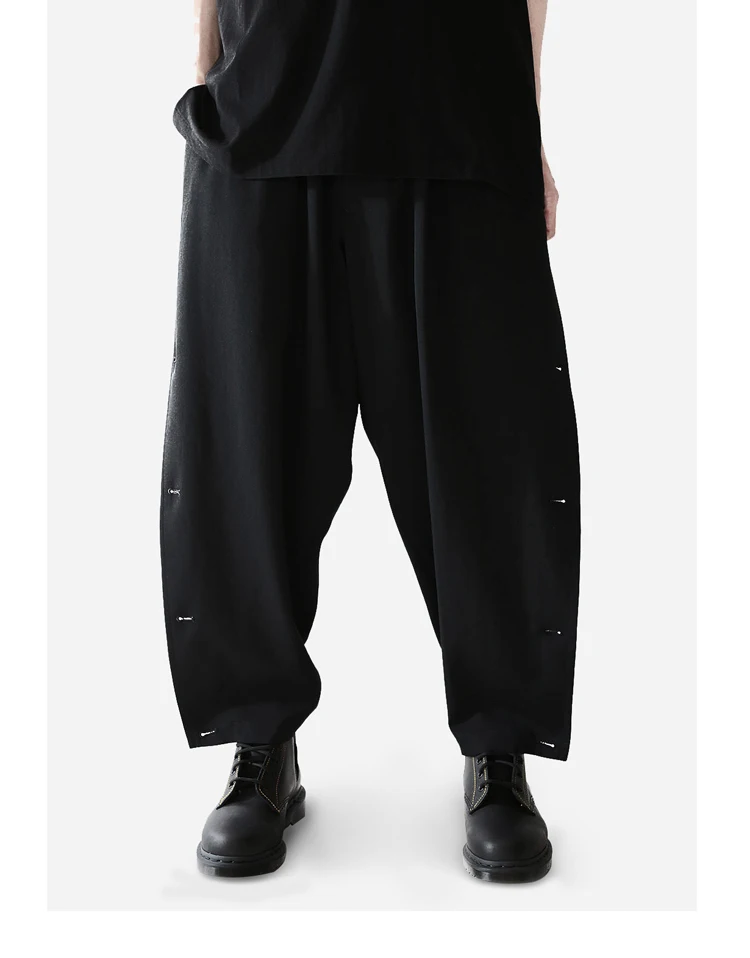 Autumn And Winter Men's Trouser Line Button Nine Straight Tube Casual Trousers Solid Color Military Trousers Wide Leg Trousers