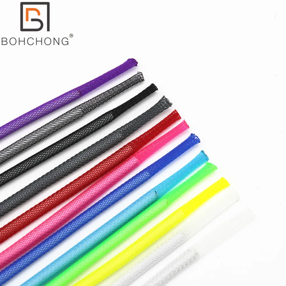 3mm 1/8" Single PET Sleeve Braided Cable Sleeving For USB Keyboard Cable 10m Black White Clear Blue Red Light Grey Carbon Purple