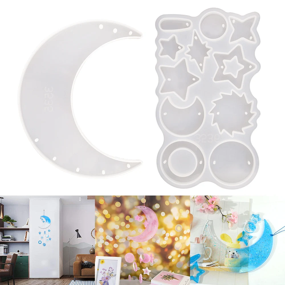 Moon Star Windbell Resin Mold Silicone Aeolian Bells Moldes Para Resina Epoxi Wind Chime Pendant Silicon Form For Epoxy Craft