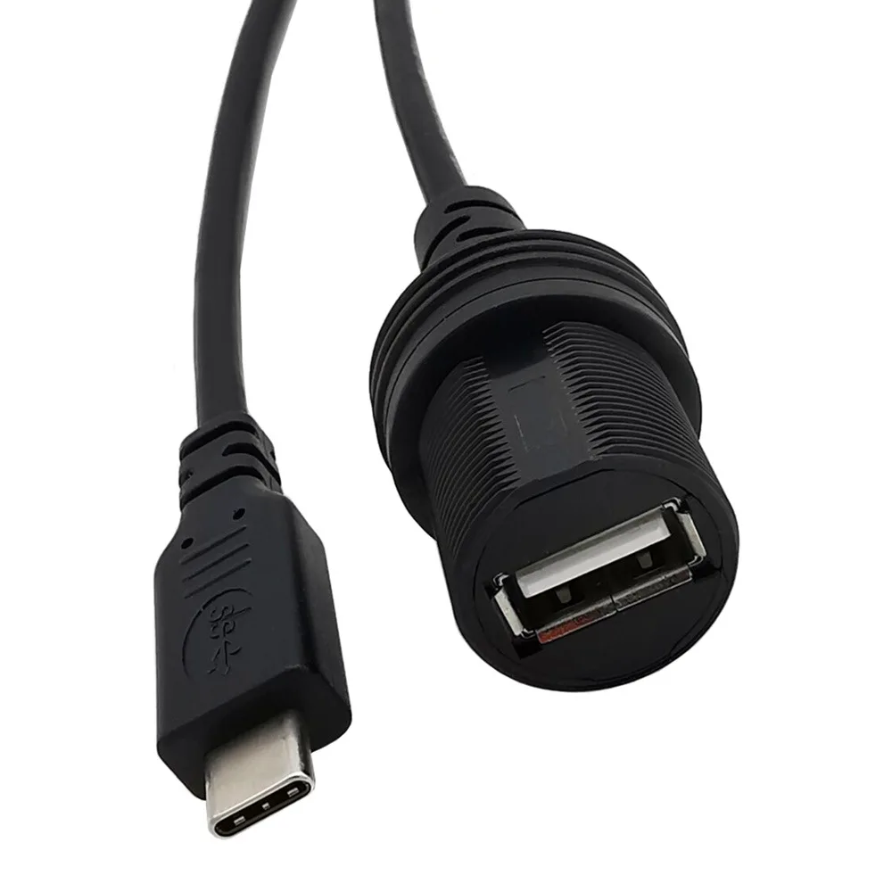 USB C to USB 2.0 Adapter Type-C OTG Cable AUX Flush Panel Mount  Cable for Car Truck Boat Motorcycle Dashboard 0.3m