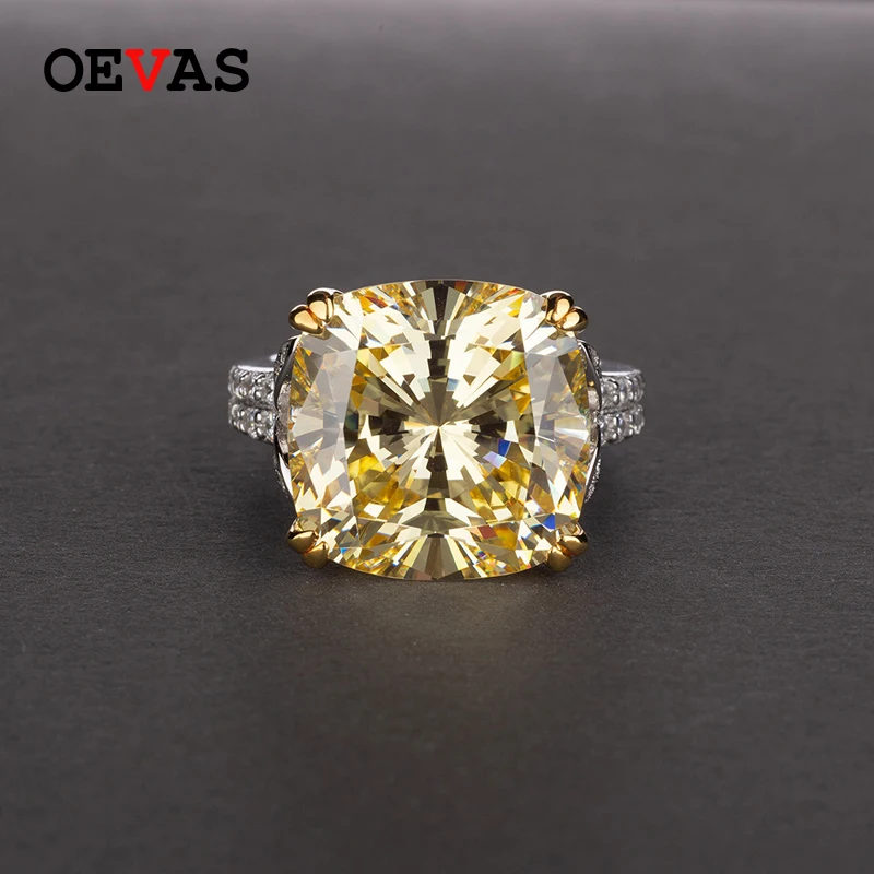 OEVAS Charms 10ct High Carbon Diamond Ring for Women 100% Genuine 925 Sterling Silver 14*14 Fine Jewelry Engagement Anniversary