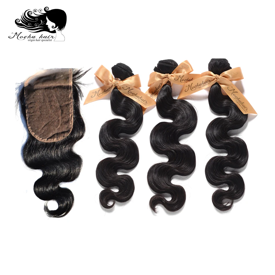 MOCHA 10A Brazilian Virgin Hair Body Wave 3 Bundles with One 4x4 Or 13x4 Lace Closure 100% Human Hair Free Shipping