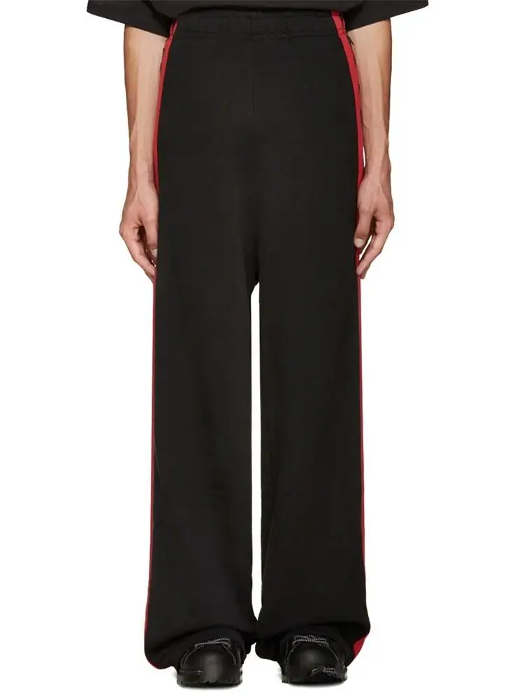 Men's New Style Men's Hair Stylist Fashion Trend Red Side Seams Casual Plus-Size Wide-Leg Pants Singer Stage Style Clothing