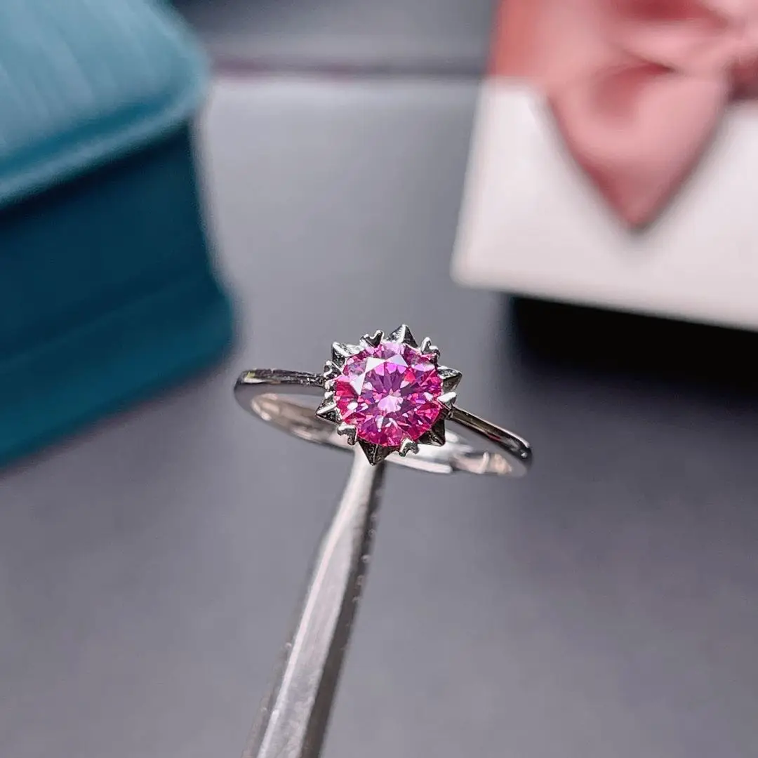Pink Moissanite Ring 925 Sterling Silver 1ct Diamond all size Rings For Women Wedding Party Love Encounter Good Gift