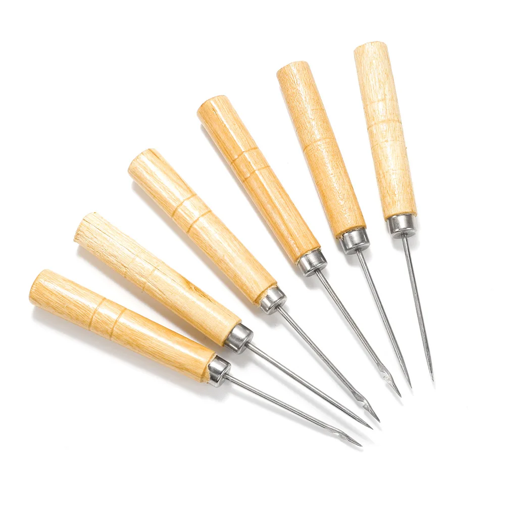 2pcs/lot Wooden Handle Sewing Awl Hand Stitching Bracelet Leather Craft Needle for Jewelry Making Needle Hook Tool Supplies