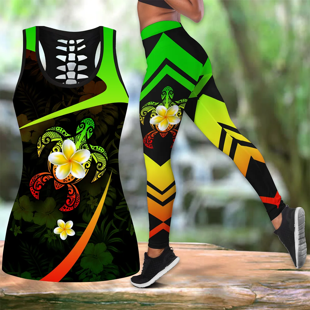 Polynesian Hawaii Turtle Flowers 3D All Over Printed Legging & Tank top Sexy Elastic Female Skinny Leggings DDK37