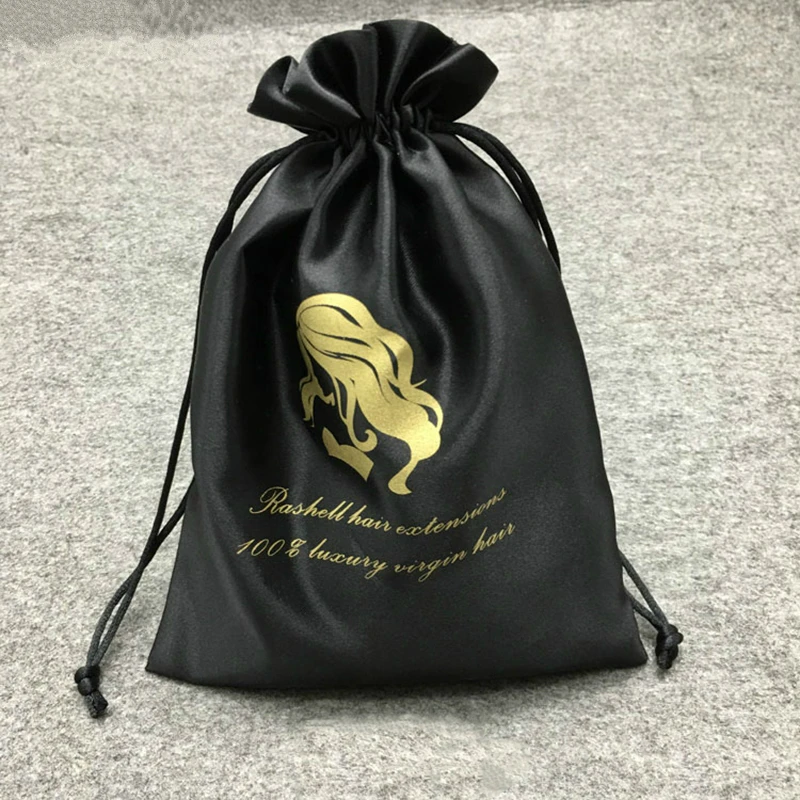Satin Drawstring Bag High-Grade Black Satin Hair Jewelry Cosmetic Makeup Silk Pouch Wedding Party Gift Storage Sachet Print Logo