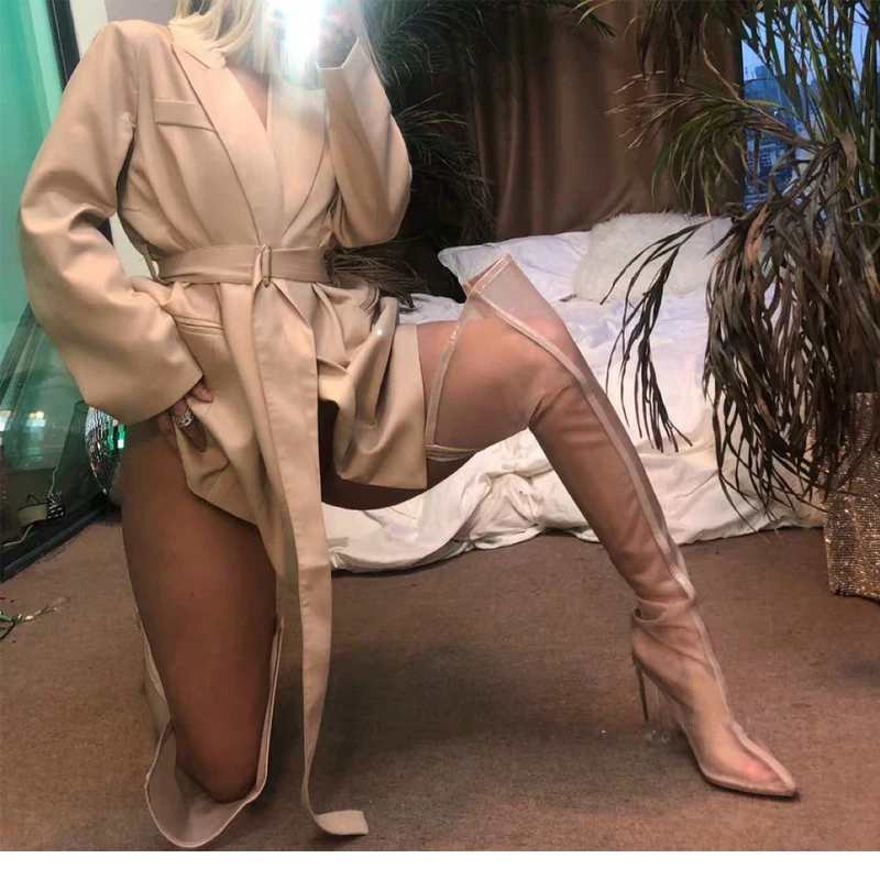 Summer Mesh Over The Knee Boots Pointed Toe Sandal Boots Women Sexy High Heels Shoes Woman Thigh High Boots Botines Mujer