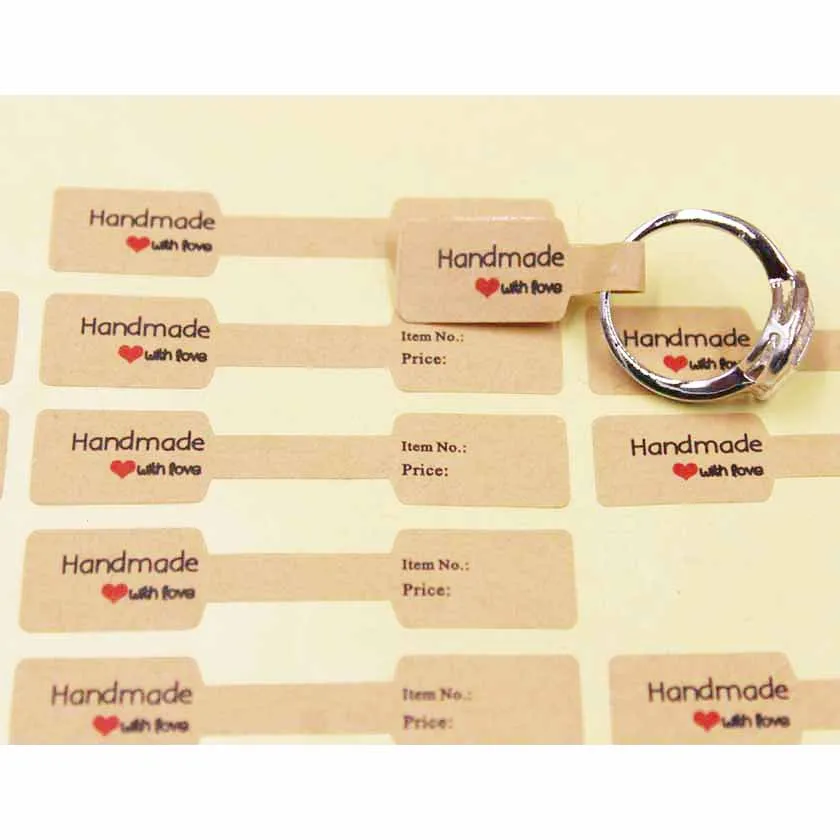 100PCS multi style ring folded labels white/kraft handmade with love ring price labels jewelry tag sticker labels 6*1.2cm