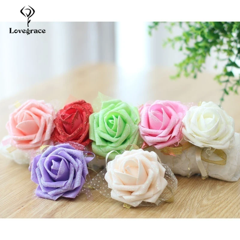 Lovegrace 8 Colors Artificial Roses Wrist Flowers Corsage Bracelet Bride Bridesmaid Wedding Bracelets Props Accessories Supplies
