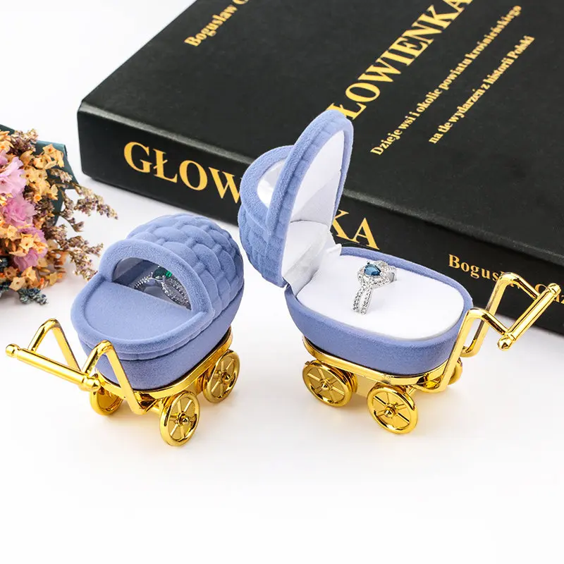 1 Piece Cute Velvet Jewelry Box Baby Carriage Wedding Ring Box Gift Box Necklace Ring Case Earrings Holder For Jewelry Display