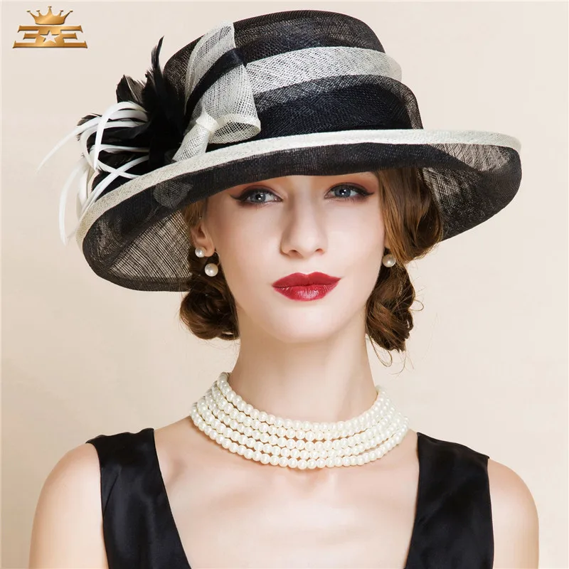 Summer Black and White Elegant Linen Fedora Hats Lady Fashion Fedoras Hat Women Floppy Wide Brim Cloche Hat Flax Linen B-8150