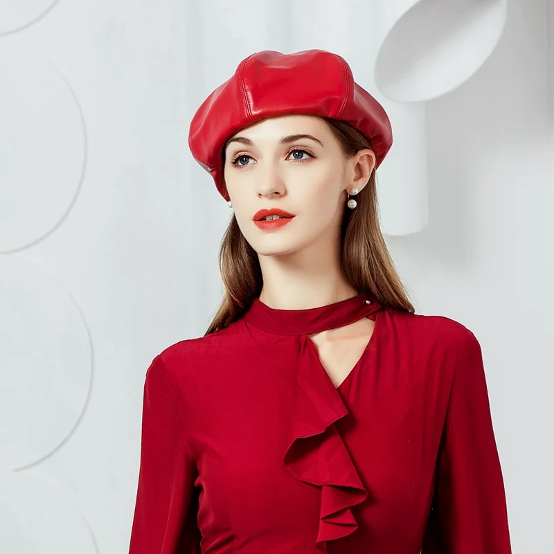 New Arrival Genuine Leather Hat Female  Winter New Leather Hat Children Warm Winter Sheepskin Beret Cap B-7447