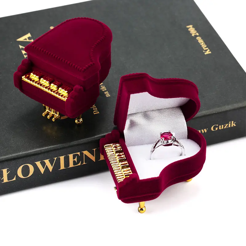 1 Piece Lovely Velvet Piano Jewelry Box Red Wedding Ring Box Gift Box Necklace Ring Case Earrings Holder For Jewelry Display