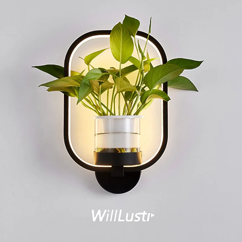 Art Deco Aluminum LED Wall Lamp Nordic Acrylic Glass Sconce Corridor Living Room Bedside Creative Aquatic Plants Modern Lighting