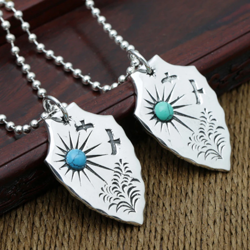 S925 Sterling Silver Unisex Vintage Thai Silver Pendant Couple Trendy Eagle Tag Simple Drop Pendant Jewelry Accessory