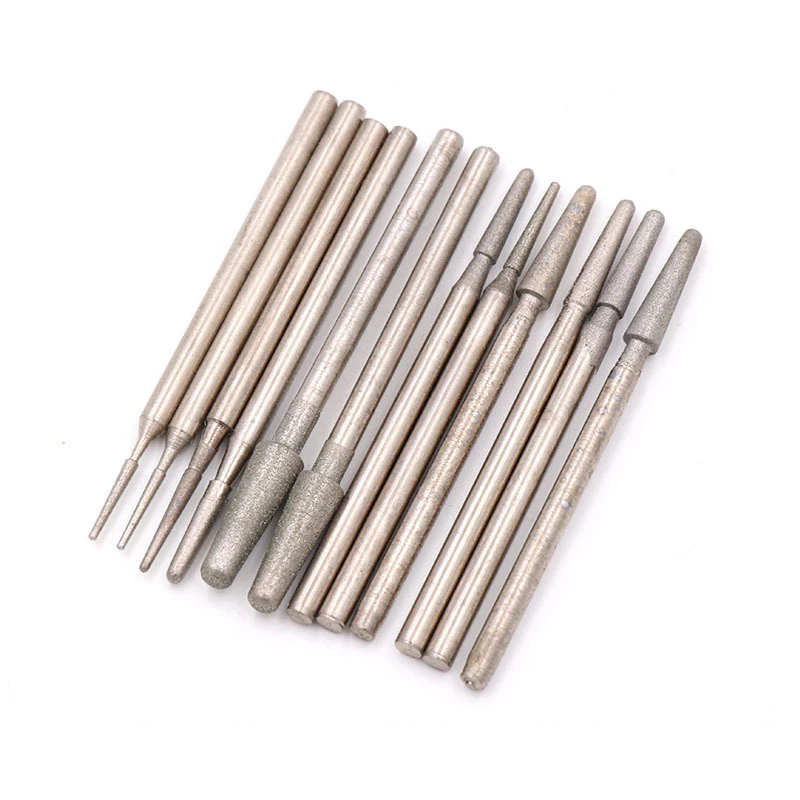 10pcs 1-4mm Oblique Type Grinding Heads 600/1200 Grit Diamond Carving Burs Jewelry Polishing Tools