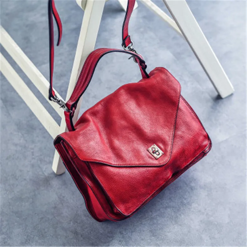 Handmade soft leather envelope bag simple retro first layer cowhide single shoulder bag mail bag leather fashion messenger handb