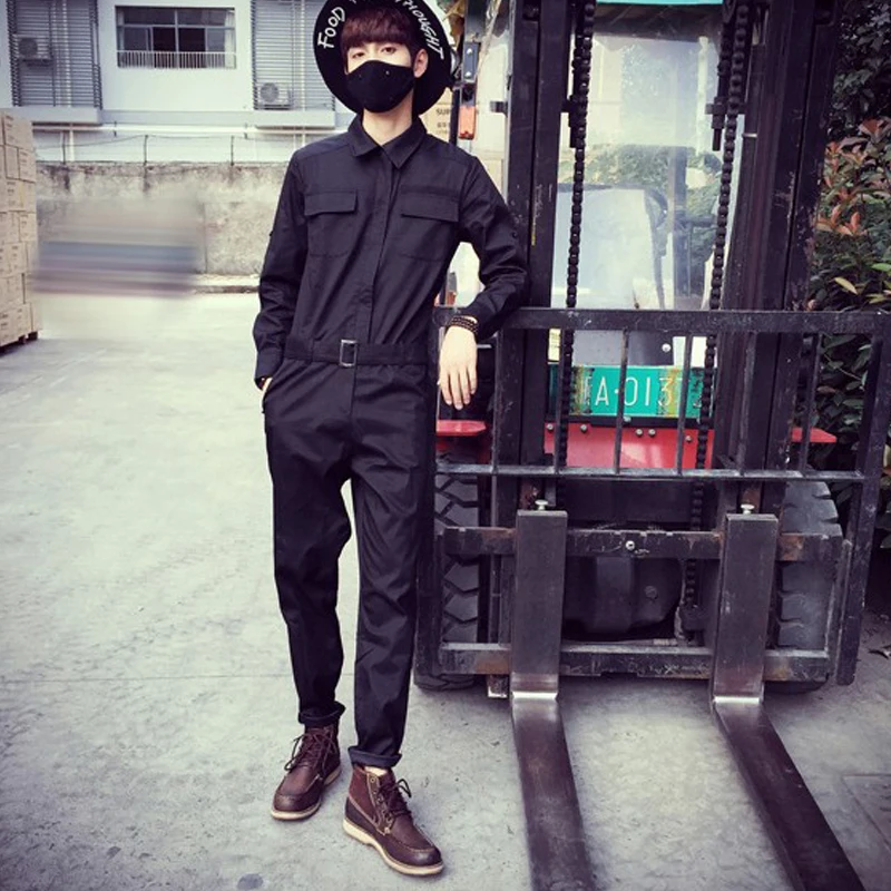 Men's New Cargo Jumpsuit Small Leg Pants Fashion Men's Casual Long Sleeve Jumpsuit Hair Stylist's Plus Size Clothing