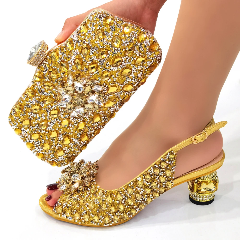 Doershow beautiful Italian Shoes And Bag Sets For Evening Party With Stones Italian Leather Handbags Match Bags! 1-1