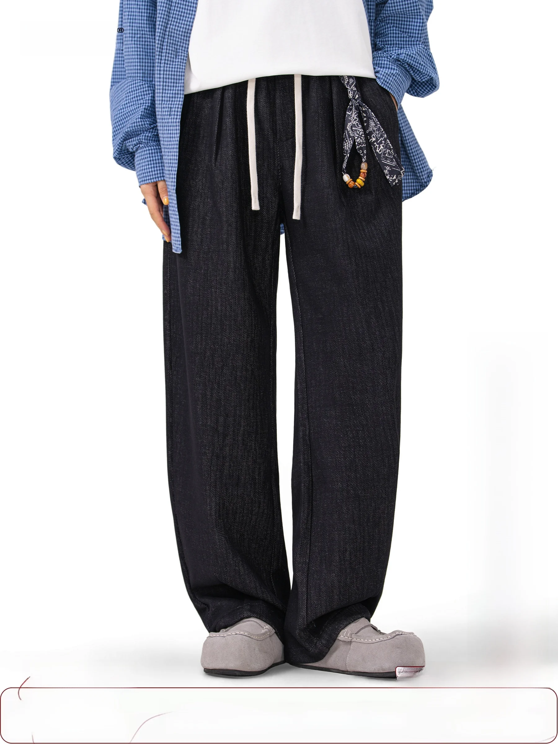 AOGZ American Retro Drawstring Straight Leg Pants Unisex Loose Fit Autumn Fashionable Wide Leg Long Trousers Casual Pants