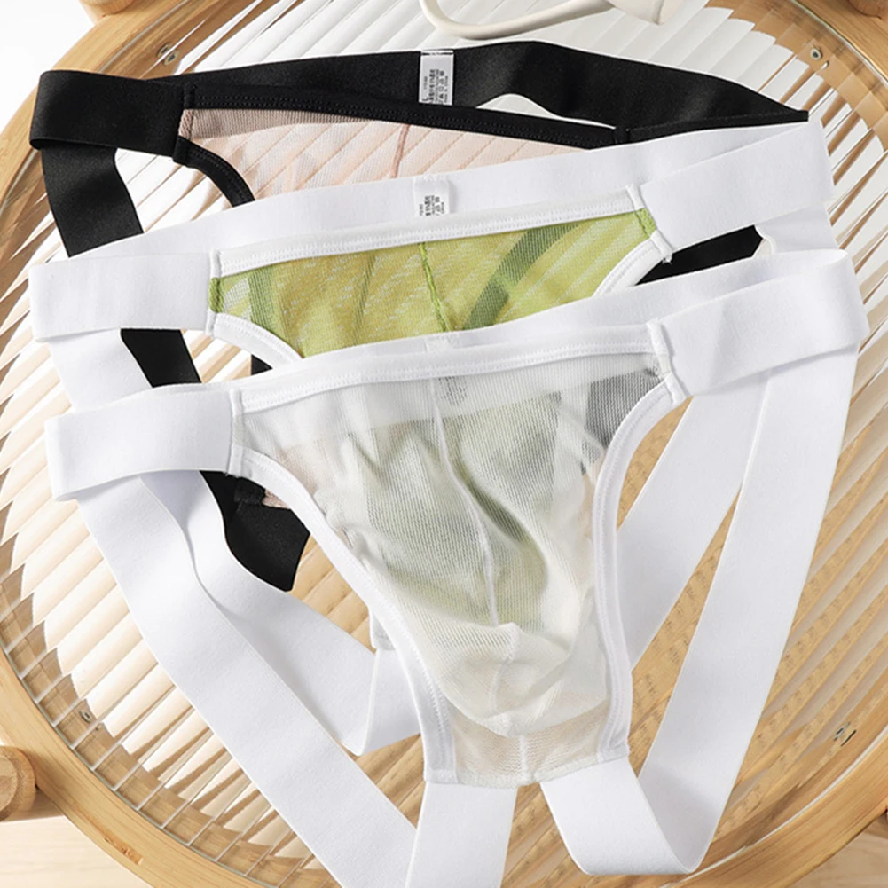 Translucent Mesh Thongs Underwear for Men Low Rise Cut Open Butt Design with Solid G-string Panties for Sport or
