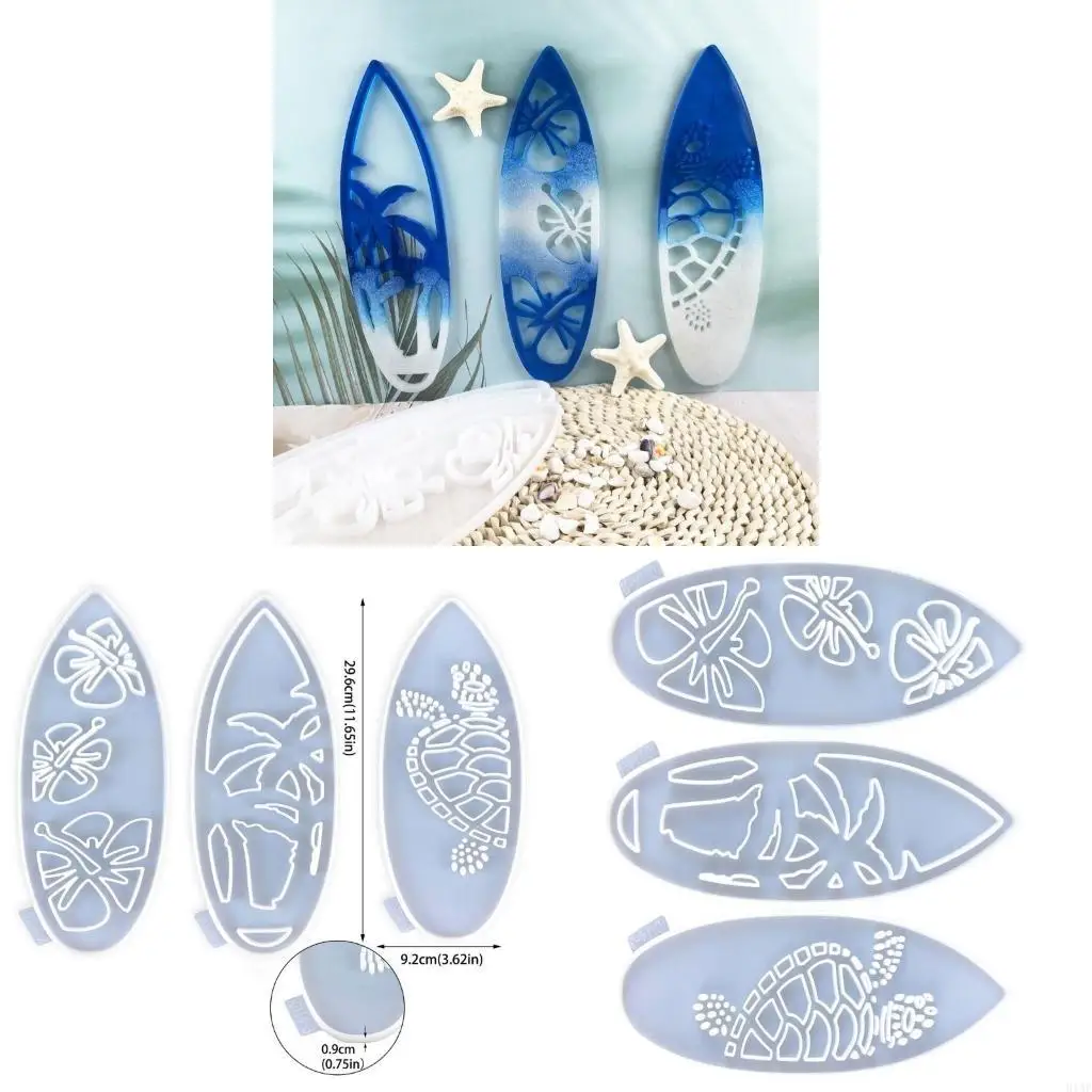 91AF 3pcs Surfboard Shaped Mold Handmade Jewelry Mould Wall Decorations Epoxy Moulds