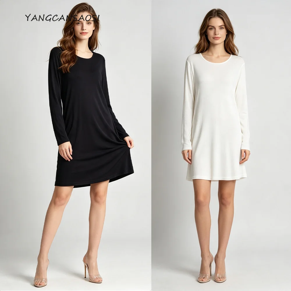 Women's Casual Autumn Clothing 23% Natural Mulberry Silk 77% Viscose Comfortable Skin Friendly Solid Long Sleeved Underwear