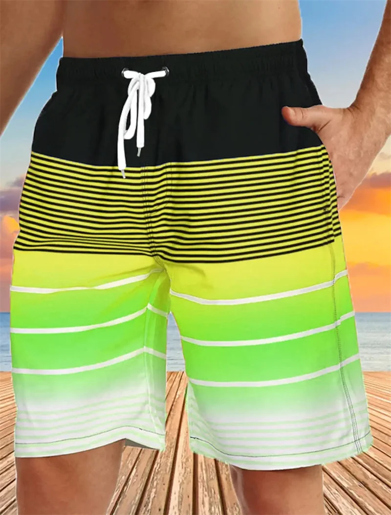 New Men's Beach Shorts Fun 3D Striped Print Swim Trunks Fashion Summer Loose Casual Pants Boy Girl Unisex Gym Board Shorts