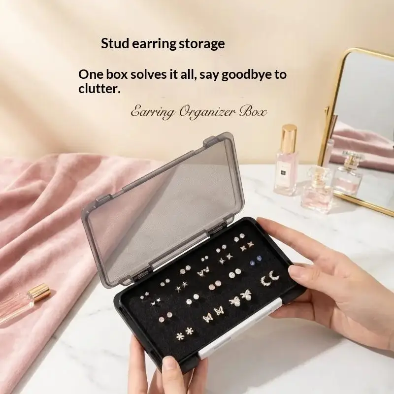 Portable Earring Storage Box Small Jewelry Organizer With Sponge Holes Earrings Studs Display Case For Jewelry Storage