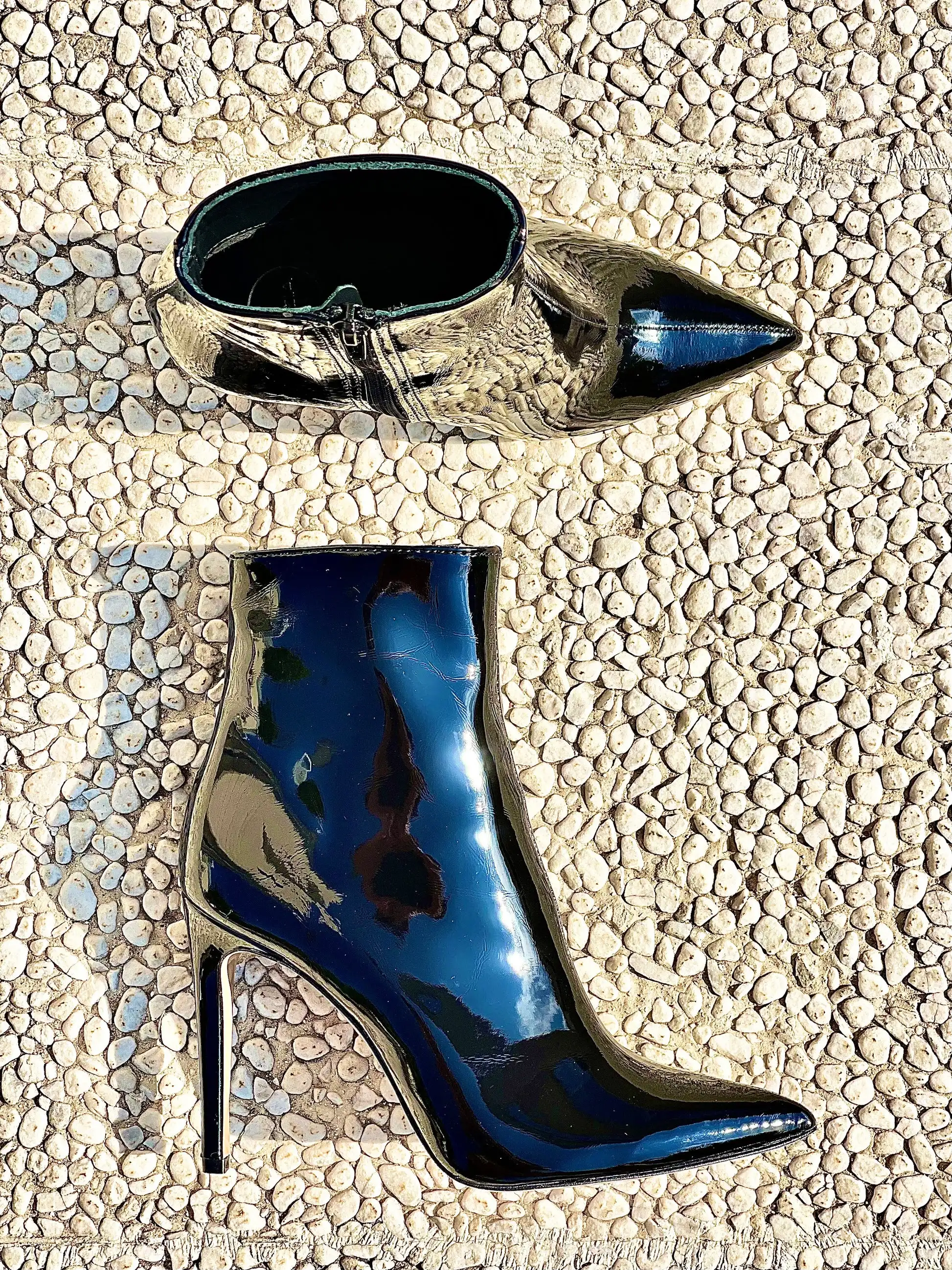 Black Patent Leather Ankle Booties Sexy Pointy Toe Side Zipper Stiletto Thin High Heel Handmade Runway Shoes Solid