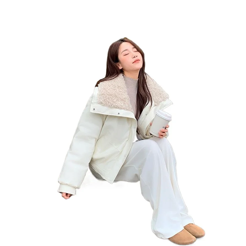 Lamb Wool Large Lapel Leave-in Cotton-padded Clothes  Women's Winter New Thickened Warm College Leather Jacket Cool and Casual