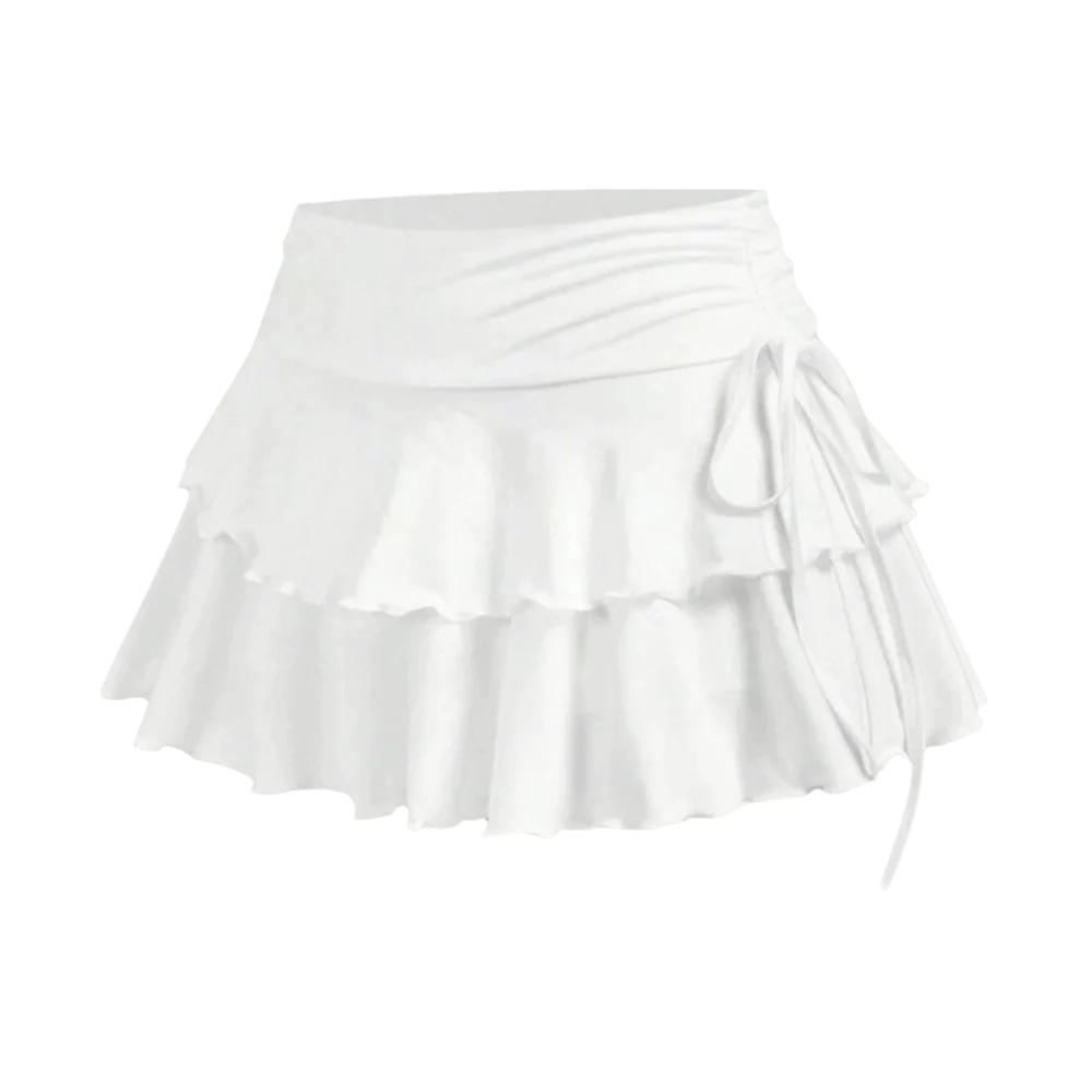Fashion Sweet Short Skirt Solid Color High Waist A-line Skirt Slim Fit Ruffle Cake Dress Women