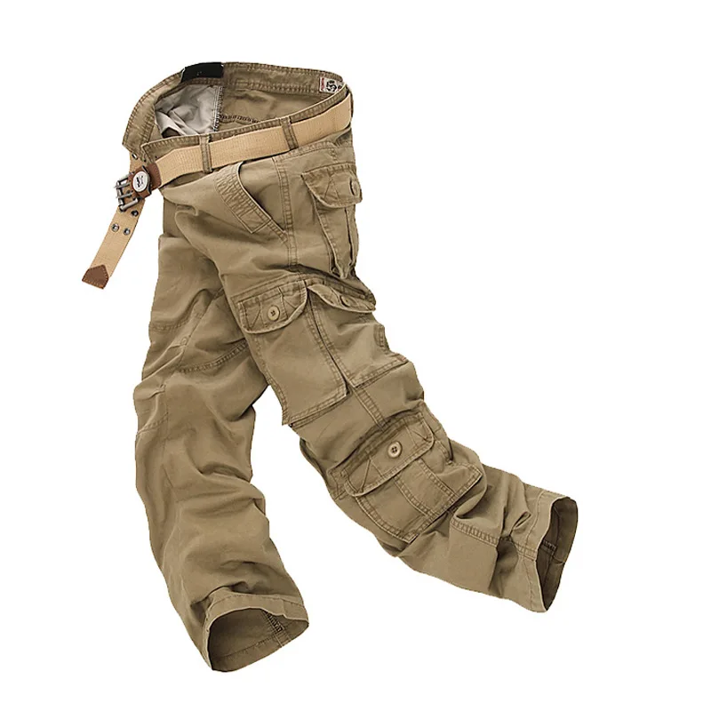 KIDWHXR Men Cargo Pants Multi-pockets Loose Casual Trousers Male Streetwear Outdoor Workwear Pants Man Straight-leg Pant