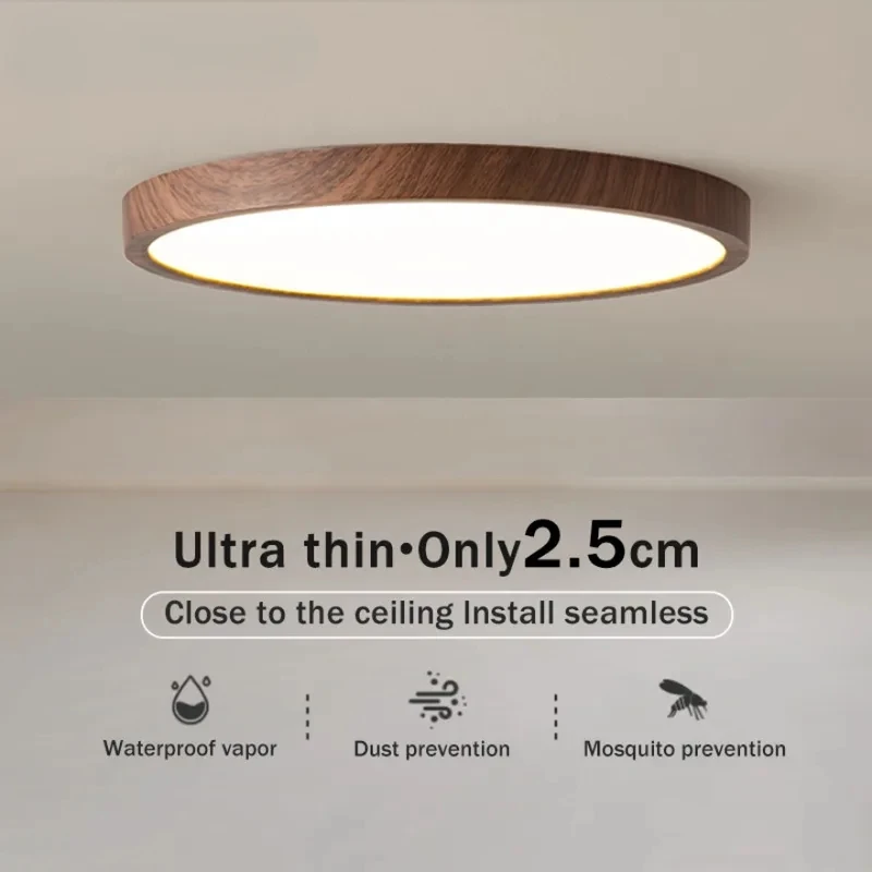 Modern Wood Grain LED Ceiling Light Circular Ultrathin Walnut wood Bedroom living room Restaurant Balcony Aisle Home Lights
