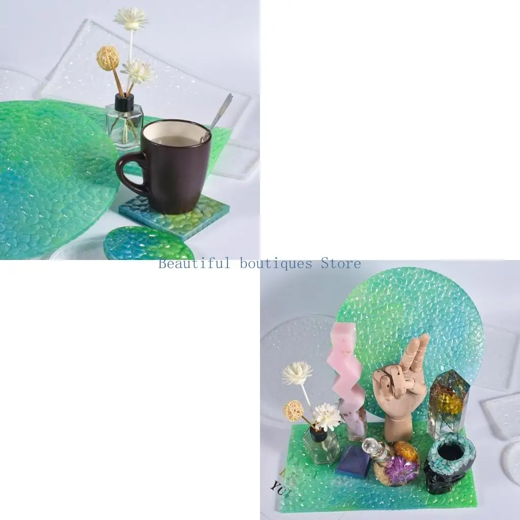 U4LF Coaster Silicone Resin Mold Round/Square/Rectangle Resin Epoxy Casting Molds for Wedding Party Home Table Ornaments