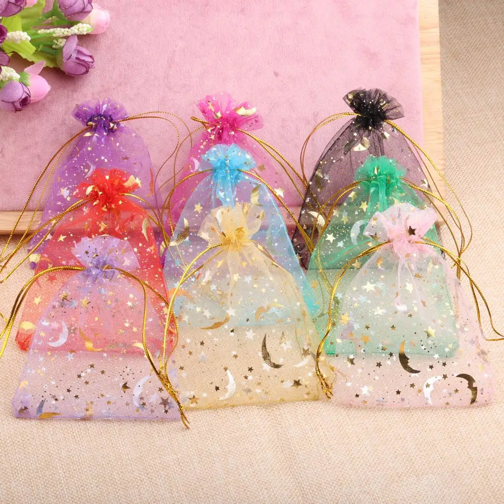 50pcs/lot Moon Star Jewelry Bag Organza Gift Bag 7x9cm 9x12cm 10x15cm 13x18cm Candy Bag Jewelry Packing Drawstring Bags