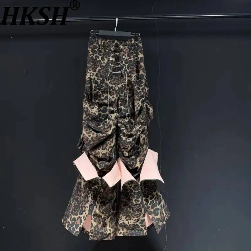 HKSH Spring New Men Tide Punk Leopard Print Wide-leg Pants Women Loose Casual Ins Safari Style Chic Ins Streetwear Vibe HK21115